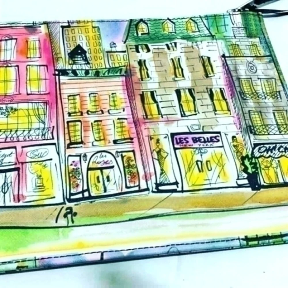 Izak Denou Illustrated City Shopper Clutch Bag